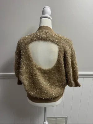 Maeve Violette Short-Sleeve Tinsel Pullover Sweater Metallic Gold Honey Small thumbnail 13