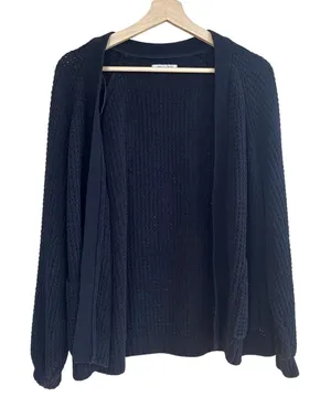 American Eagle black waffle knit lightweight cardigan sweater pockets women's M‎ thumbnail 1