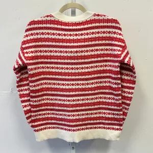 NWT LOFT‎ Women's Fair Isle Striped Crew Neck Sweater Red White XS S/766805 thumbnail 2