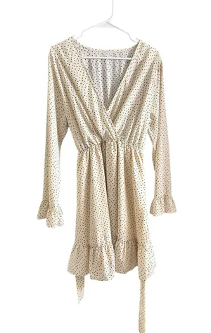 Polka Dot Style V Neck Tan Size L thumbnail 1