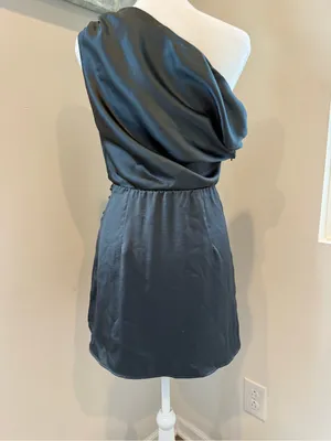 Show Me Your MuMu One-Shoulder Satin Mini Dress in Charcoal Gray thumbnail 8