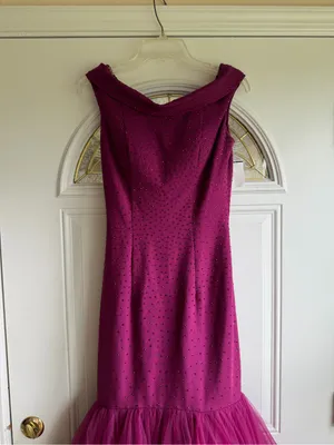 Sherri Hill Off-the-Shoulder Mermaid Gown in Plum Purple thumbnail 6