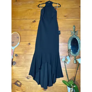 NWT Lulus Elegant Grace Black Tiered Halter High-Low Maxi Dress Backless Gala M thumbnail 2