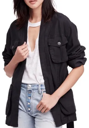 Free People XS Black Cargo Utility Jacket In Our Nature thumbnail 1
