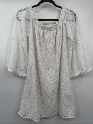Lilly Pulitzer Nevie Dress M Resort White Lace Off Shoulder Bell Sleeve thumbnail 3