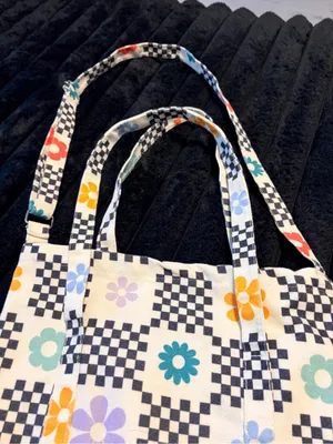 Checkerboard Floral Canvas Tote Bag in Multi-Color thumbnail 4