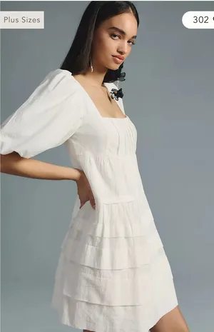 Anthropologie White Tiered Square-Neck Puff-Sleeve Dress thumbnail 1