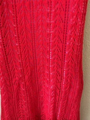 Source Unknown Red Crochet Knit Mini Dress XS S Pink Contrast Lining Strappy Summer Festival thumbnail 3