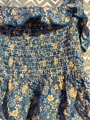 NWT Natural Life | Angelina Smocked Top - Blue Ditsy Floral, Large thumbnail 4