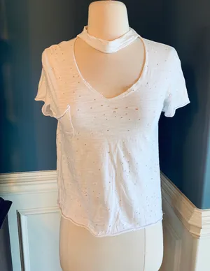 The Pants Store White Crop Top Boutique Distressed Shirt Small thumbnail 7