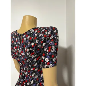 Vintage My Michelle Floral Polka Dot Lace Up Back Midi Dress 90s Black Red Sz 10 thumbnail 6