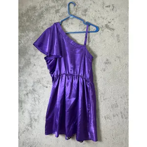 Vintage Y2K Purple One Shoulder Paisley Satin Party Dress Ruffle Mini‎ Dress Med thumbnail 3