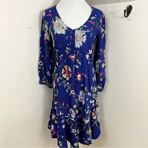Anthropologie Maeve Purple Floral Long Sleeve Ruffle Hem Dress XS/S thumbnail 4