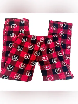 Vintage Y2K VS PINK Red Logo Flare Pajama Pants! thumbnail 4