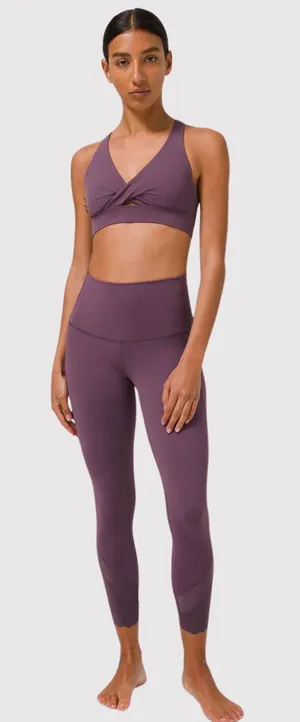 Lululemon Women Leggings Purple Wunder Under Crop Scallop Pull On Stretch Size 6 thumbnail 1