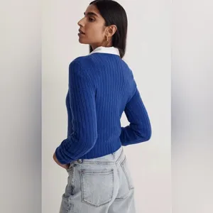 Madewell Readfield Pullover Wool Cropped Sweater in Voyage Cobalt Blue Sz Medium thumbnail 4
