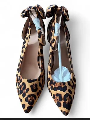 Leopard Print Bow Stiletto Heels – Size 9 – Pointed Toe Ankle Strap Pumps – NWT Tan thumbnail 2