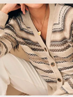 Faherty Cream Striped V-Neck Button Front Cardigan thumbnail 3