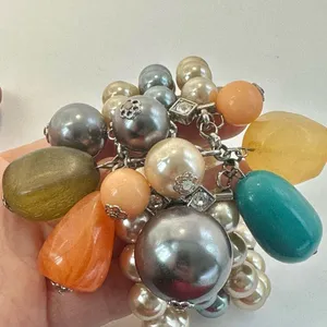Triple strand faux pearl cluster beaded bracelet thumbnail 8