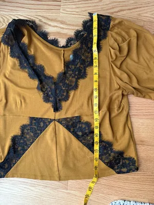 Anthropologie Lace Trim Peplum Top Mustard Black XL Romantic Boho thumbnail 11