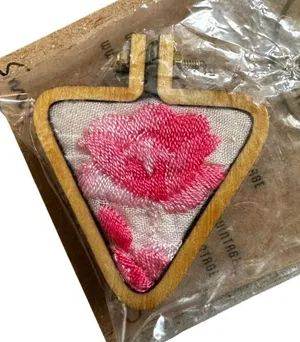 Small Triangle Handmade Embroidered Loom Pendants from Vintage Handkerchiefs thumbnail 1