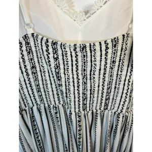 No Boundaries Juniors L White/Black Striped V-Neck Lace Smocked Maxi Dress thumbnail 6
