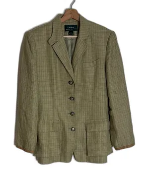 Vtg‎ Lauren Ralph Lauren linen houndstooth Glen Plaid Blazer size 10 equestrian thumbnail 1