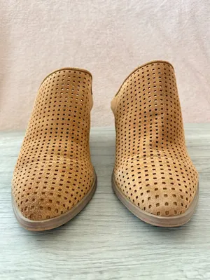 Marc Fisher Ripley Brown Suede Lasercut Perforated Stack 3" Block Heel Mule 8.5 thumbnail 2