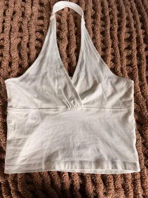 Anthropologie Pilcro Ivory Cotton Halter Top Wrap Front Size M thumbnail 1