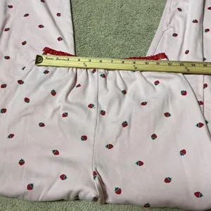 Y2K Pink Strawberry‎ Print Pajama Set Cotton Lace Trim Lettuce Edge Small thumbnail 5