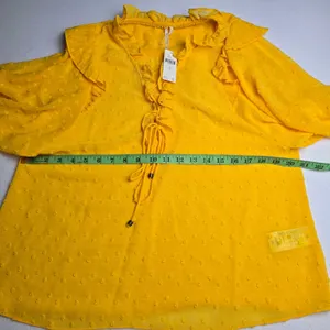 Anthropologie NWT 36R Haida Peasant Top Ruffled Swiss‎ Dot Blouse Mango Yellow M thumbnail 9