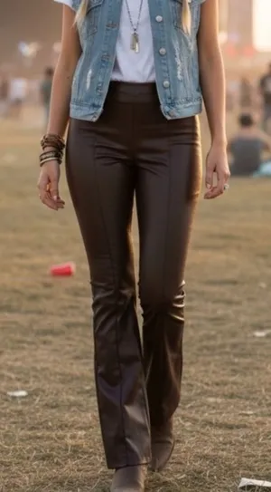 Abercrombie & Fitch Vegan Leather High Rise Slit Leg Flare Pants Women's L Brown thumbnail 1
