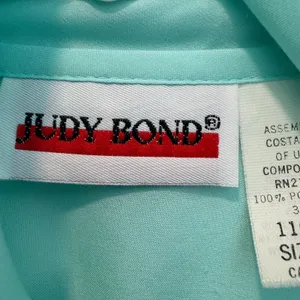Judy Bond Vintage Women's Size 10 Aqua Bow Blouse Long Sleeve Button Up thumbnail 6
