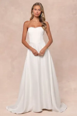 Lulus Eternal Gratitude White Floral Embroidered Strapless Dress Wedding Large thumbnail 1