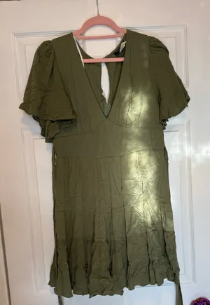 B. Darlin Olive Green Dress B V-Neck Tiered thumbnail 1