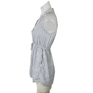 Abercrombie & Fitch Blue Striped Sleeveless Tie Waist Button Up Shirt Top Sz XS thumbnail 3