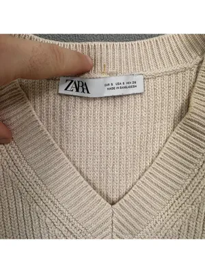 Zara Women's Beige Ribbed Knit Sweater Vest V-Neck Cropped Sleeveless Small thumbnail 3