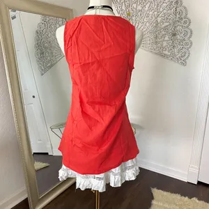 NWOT Coral Red Linen & Cotton Sleeveless Button Up Tank Top Blouse S thumbnail 2