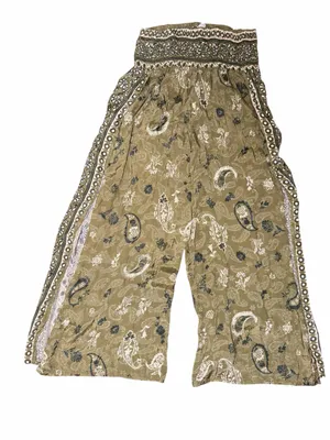 Earthbound Olive Paisley Split Leg Palazzo Pants Boho Festival Medium Hippie thumbnail 4