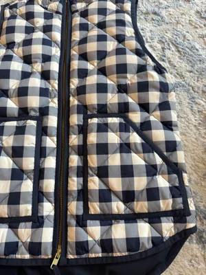 J.Crew Factory Quilted Gingham Puffer Vest in Navy thumbnail 2