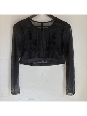 Torrid Curve Womens 1 1X Black Sheer Mesh Floral Embroidered Top Long Sleeve thumbnail 5