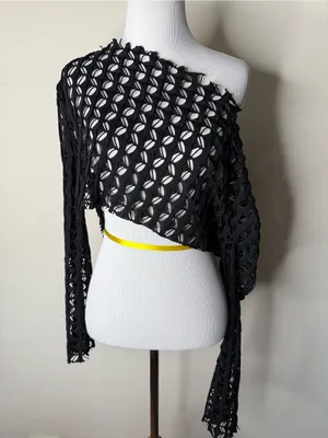 Pretty Damage Black Laser Cut Cropped Long Sleeve Top thumbnail 6