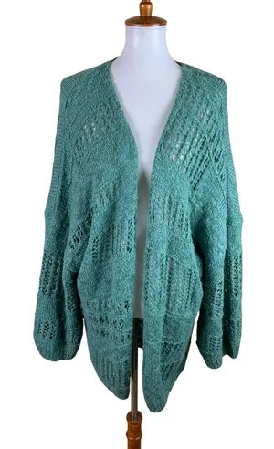 Talulah Open Knit Cardigan Green Boho Chunky Grandpa Coastal‎ Layering M thumbnail 1