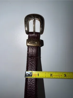 Full Grain Cowhide Leather Belt 36 Burgundy Silver Tone Buckle‎ USA Style thumbnail 7