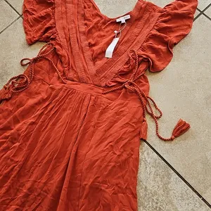 NWT Baltic Born Burnt Orange Maxi Flowy Vheck Dress Short Sleeve Sz 6 thumbnail 3