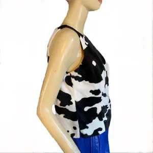 Karen Kane Y2k White & Black Faux Fur Cow Print Blouse Top (10) thumbnail 3