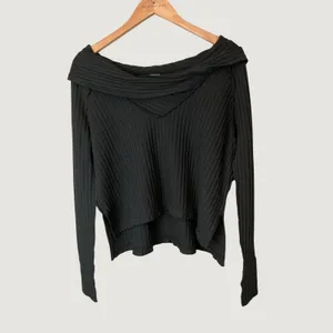 We The Free Free People Black Waffle Knit Cowl Neck Thermal Top XS thumbnail 3