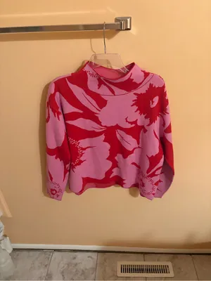 Anthropologie Maeve Cary Mockneck Pink & Red Floral Sweater thumbnail 3