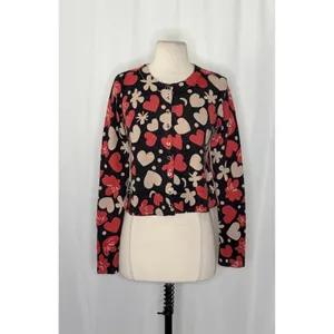 NWT!! FREE PEOPLE Nocturnal Patterned Cardi Black Retro Combo Hearts Floral XS thumbnail 2
