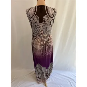 Soma Sleeveless Maxi Dress V Neck Brown‎ Purple Paisley Boho Resort Moody thumbnail 6
